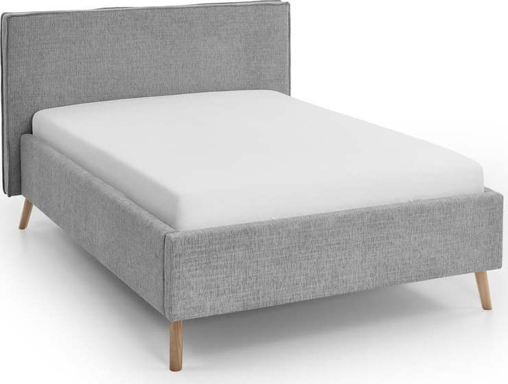 Světle šedá čalouněná dvoulůžková postel s úložným prostorem s roštem 140x200 cm Riva – Meise Möbel