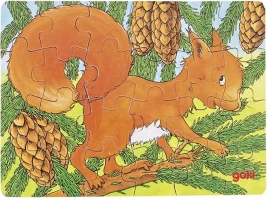 GOKI Dřevěné puzzle Lesní zvířátka: Sovy 24 dílků