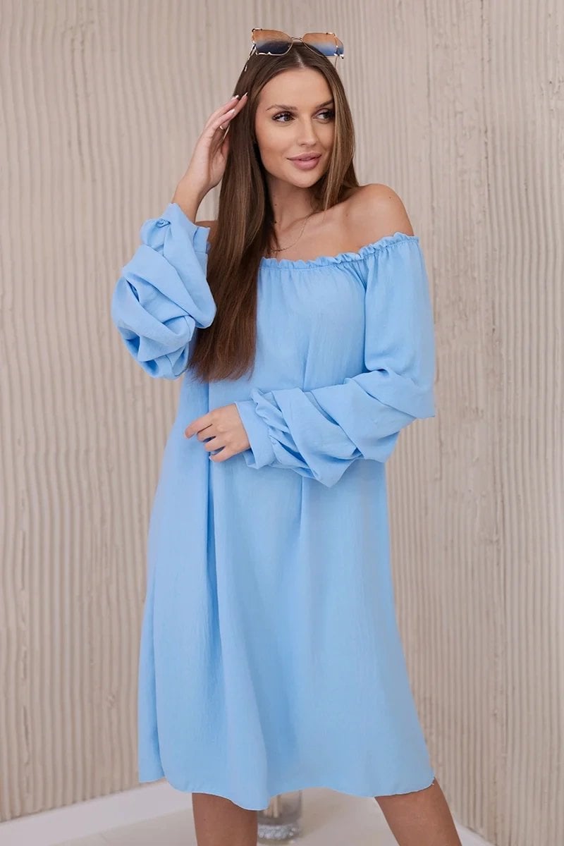 Španělské šaty s ozdobnými rukávy modré