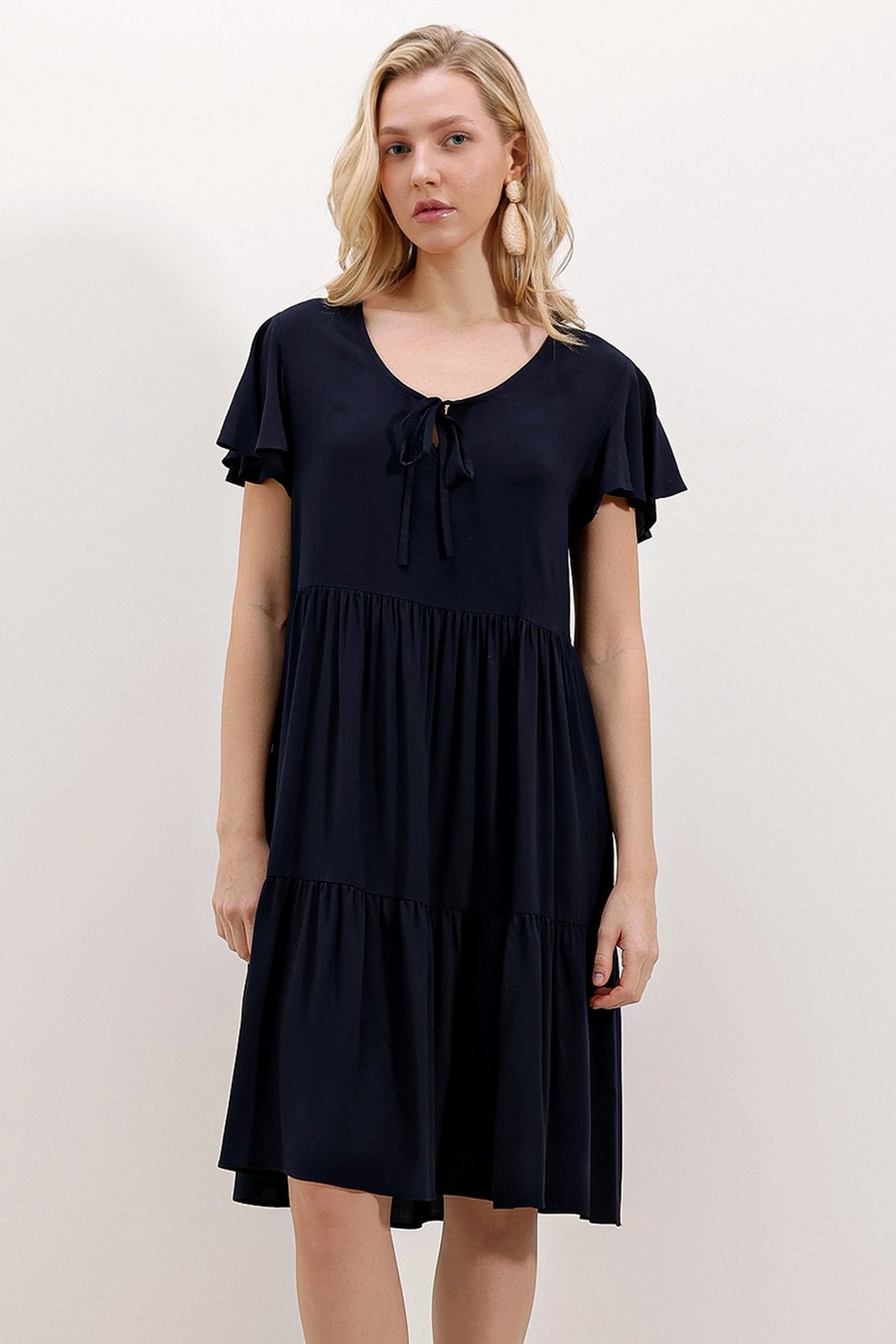 Bigdart 2352 Short V Neck Dress - E. Navy Blue