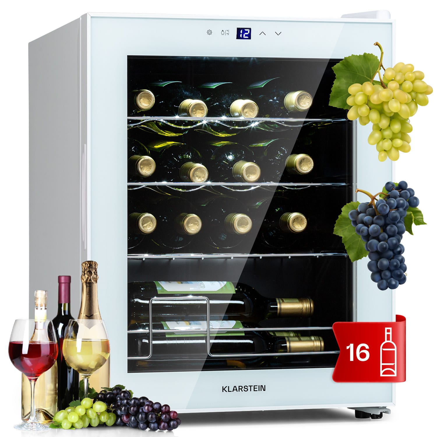 Klarstein Shiraz 16 Quartz, vinotéka, 42 l,160 W, 5-18 °C, dotykové ovládání