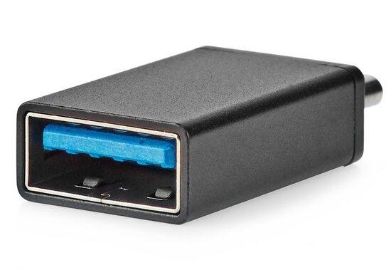 NEDIS USB-C adaptér/ USB 3.2 Gen 1/ zástrčka USB-C/ zásuvka USB-A/ 5 Gbps/ OTG/ kulatý/ poniklovaný/ Box/ černý