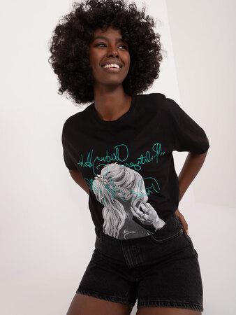 Fashionhunters Černé tričko s potiskem a nápisy Velikost: S