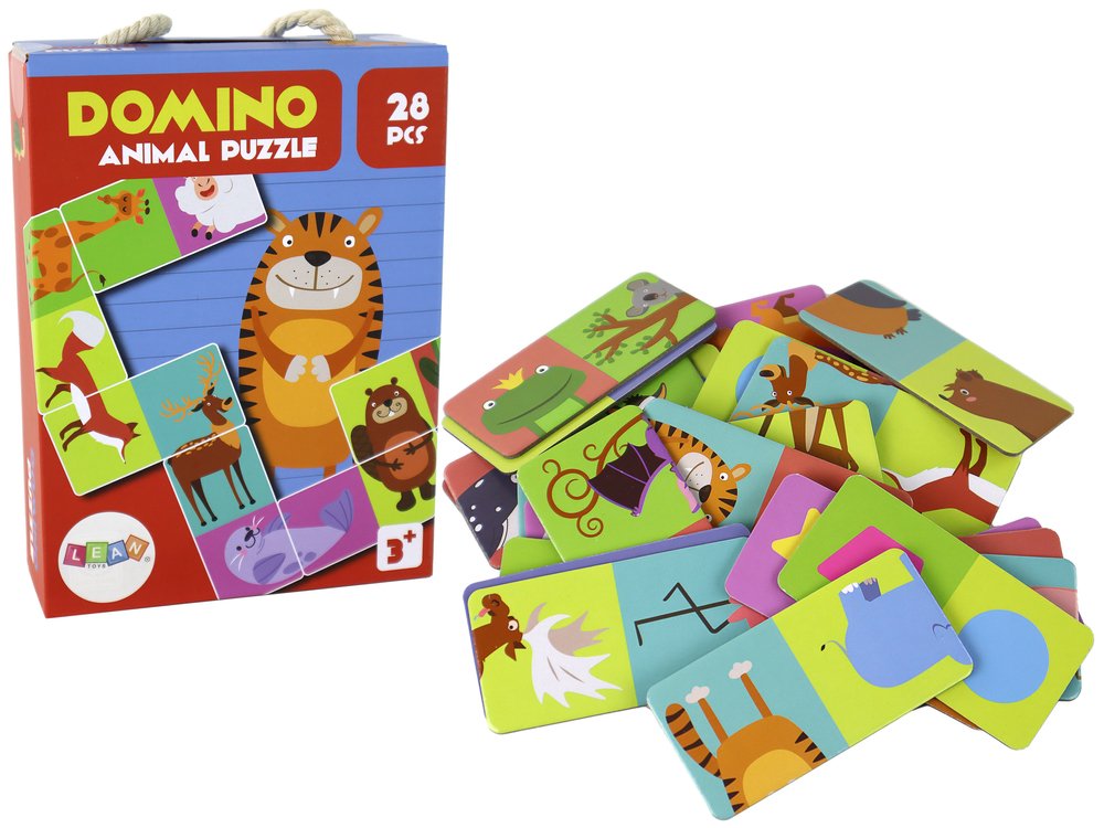 mamido Oboustranné domino Puzzle se zvířaty 10cm x 5cm 28 dílů