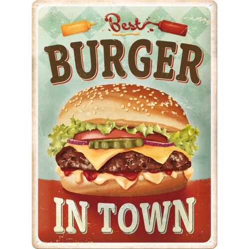 Postershop Plechová cedule Best Burger in Town, (30 x 40 cm)