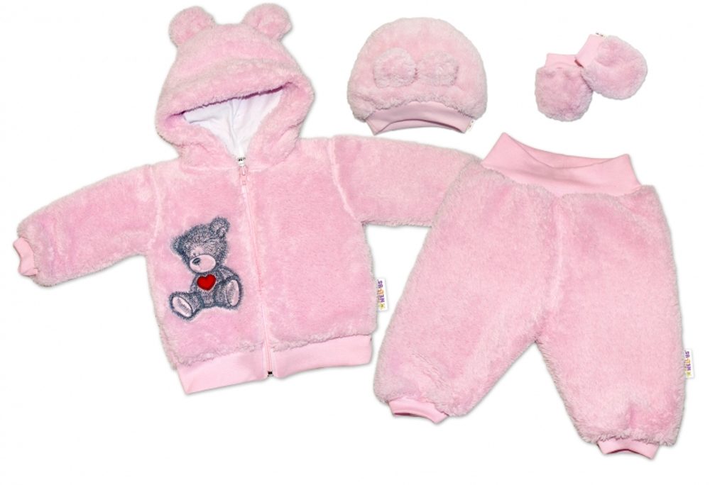 Baby Nellys Chlupáčkový komplet Welsoft Teddy vel. 74 - růžový