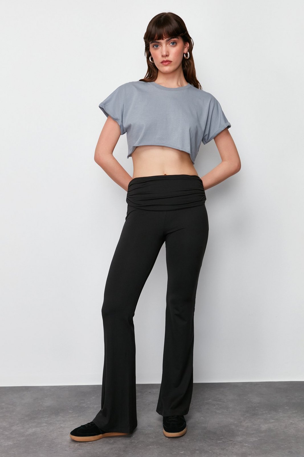 Trendyol Black Soft Fabric Waist Detail Flare/Flare Up Trousers