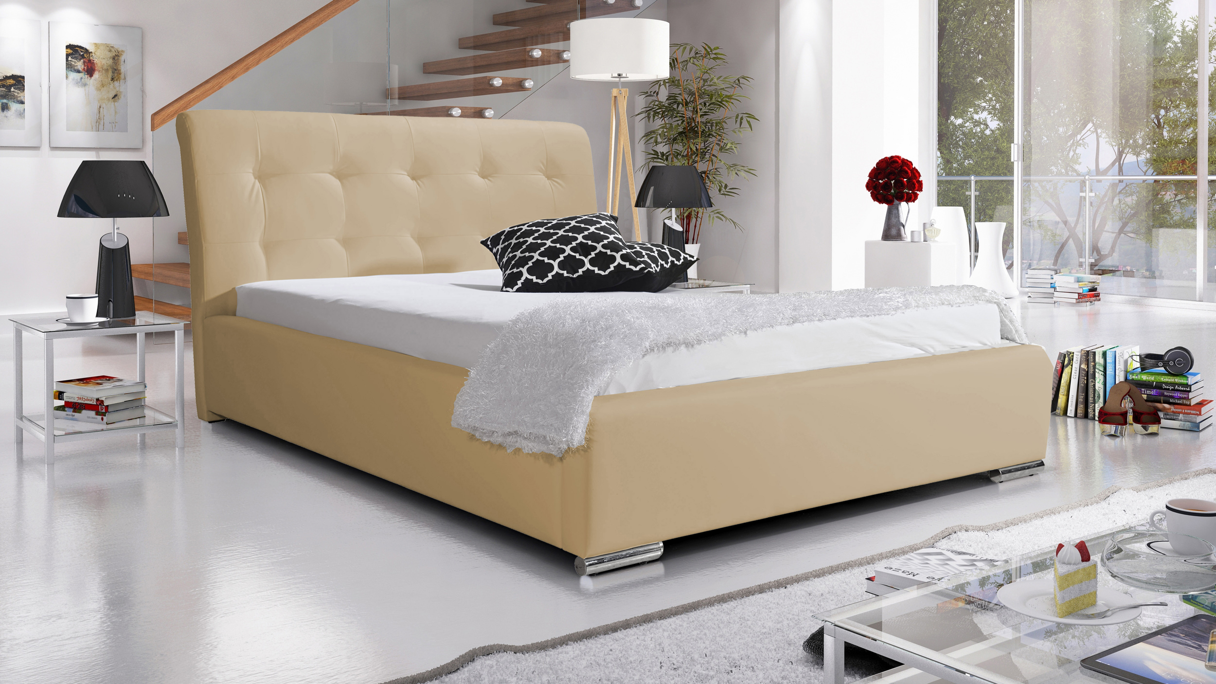 Eka Čalouněná postel STAR 180x200 cm s dřevěným úložným prostorem, Eko-kůže (Soft 01)