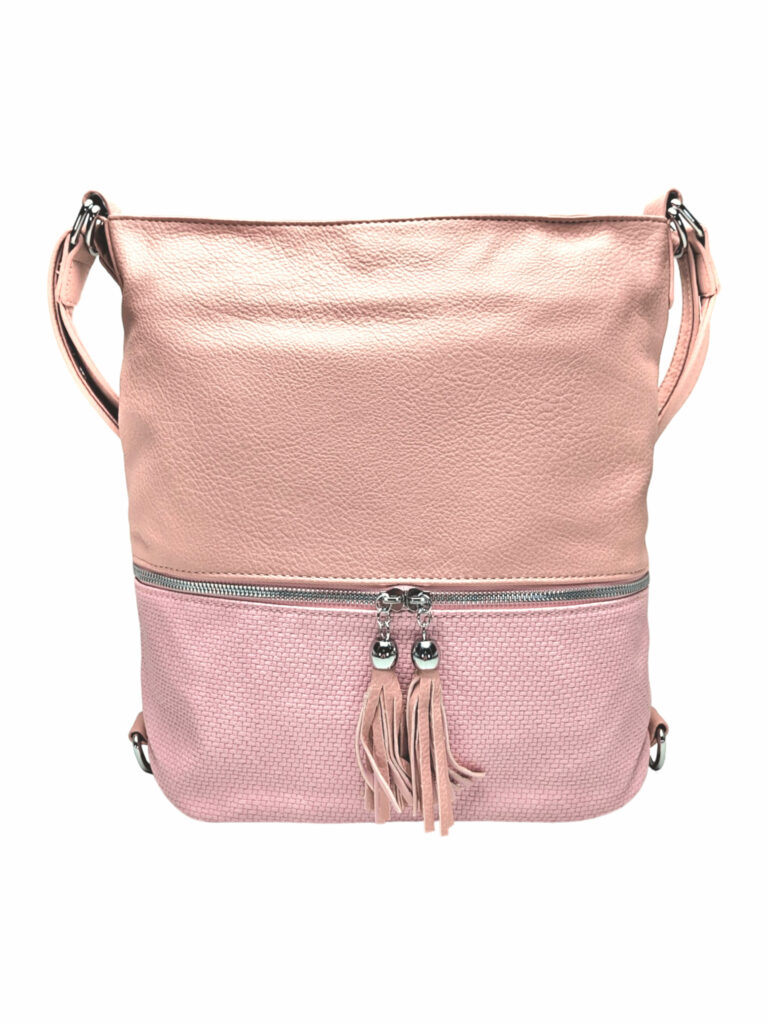Střední starorůžový kabelko-batoh 2v1 s třásněmi