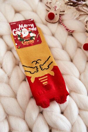 Kesi Dětské vánoční ponožky medvěd Cosas červeno-žlutý 4-8 lat, Odstíny, žluté, a, zlaté, ||, Odstíny, červené