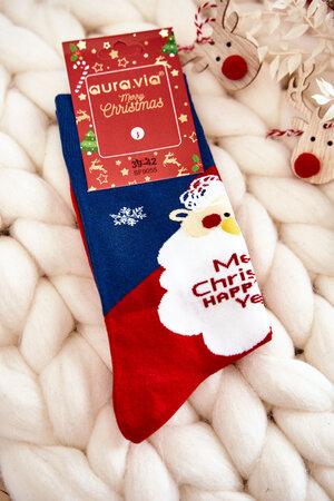 Kesi Pánské vánoční bavlněné ponožky se Santa Clauses Námořnická modrá a červená 39-42, Odstíny, tmavě, modré, ||, Odstíny, červené
