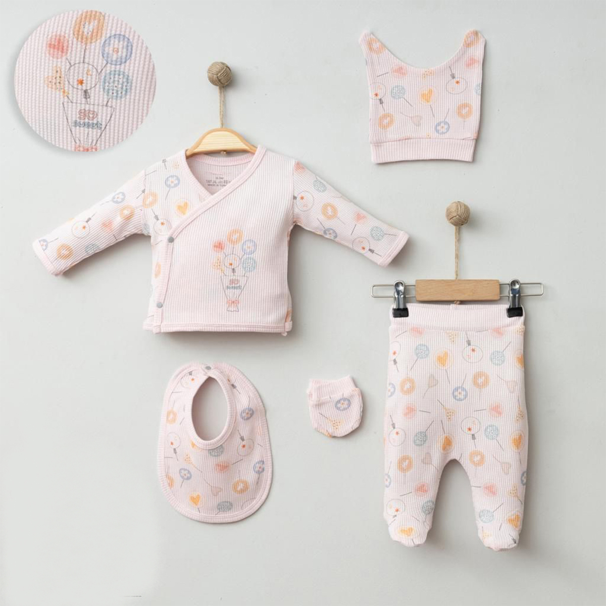 5-dílná kojenecká souprava s vaflovou texturou, růžová | Oblečení pro miminka