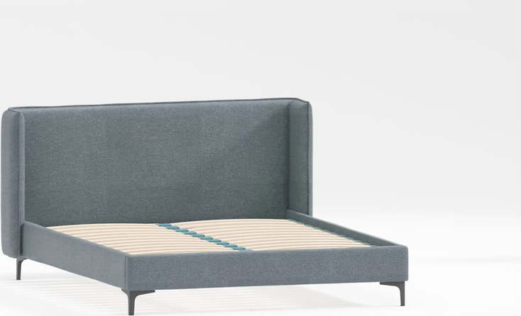 Modrá čalouněná dvoulůžková postel s roštem 200x200 cm Basti – Ropez