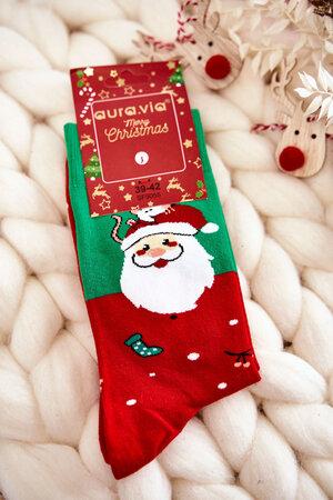 Kesi Pánské vánoční bavlněné ponožky se Santa Clauses  zelenými a červenými 43-46, Odstíny, zelené, ||, Odstíny, červené