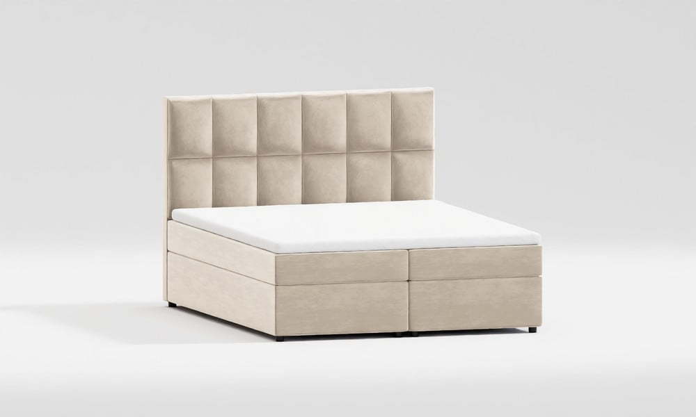 Bílo-krémová čalouněná dvoulůžková postel s úložným prostorem 160x200 cm Flip – Ropez
