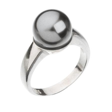 Evolution Group Stříbrný prsten se Swarovski perlou šedý 35022.3, 56, Šedá