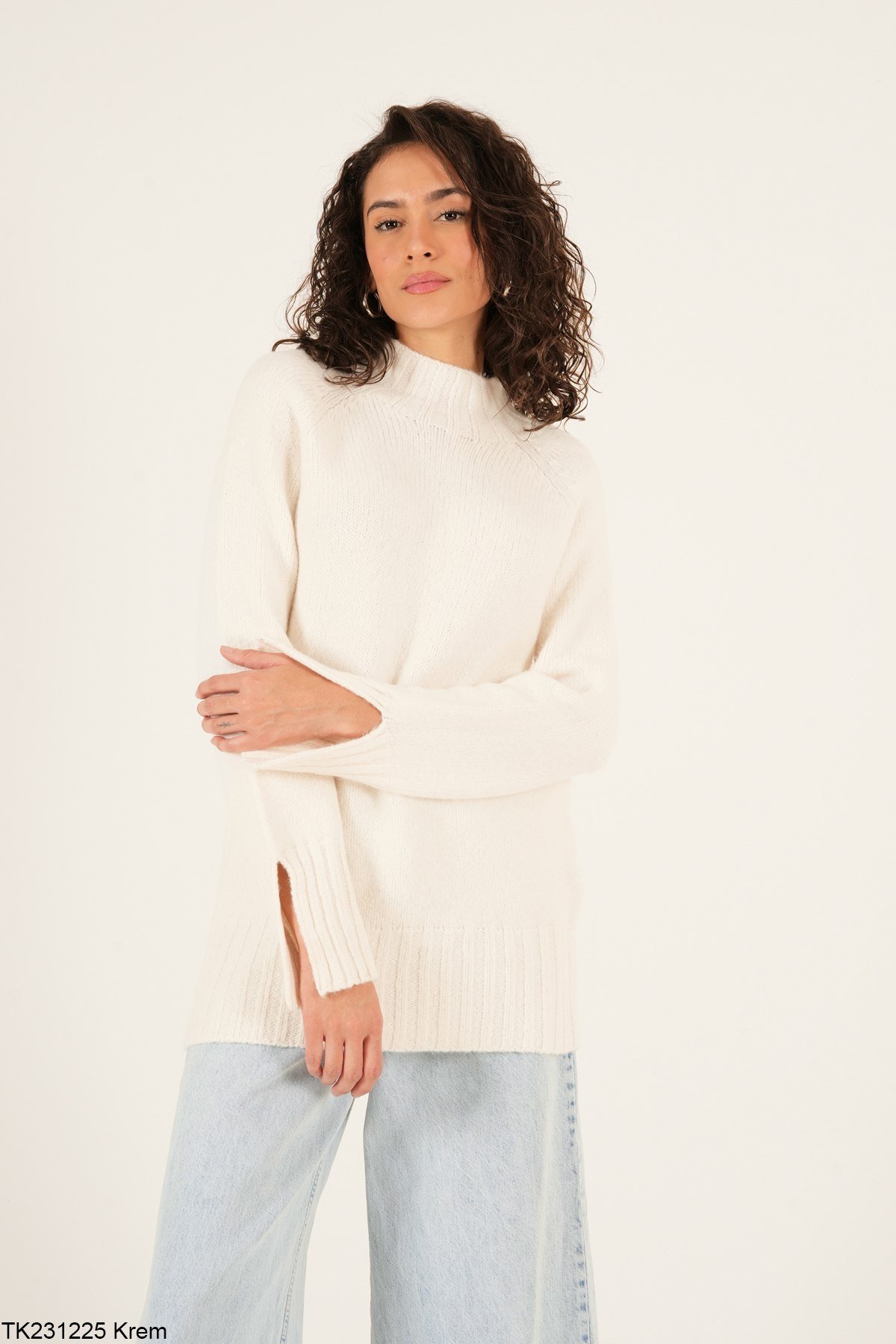 Laluvia Cream Sleeve Slit Sweater
