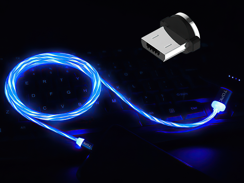 M5 - Svítící magnetický USB kabel - Modrý - Micro USB - 1 m