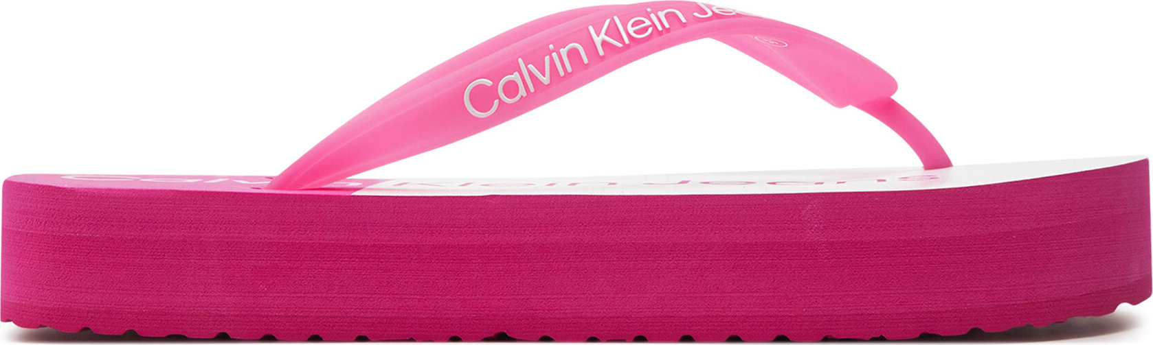 Žabky Calvin Klein Jeans Beach Sandal Flatform Monologo YW0YW01617 Fucsia Fedora/Bright White 0J3