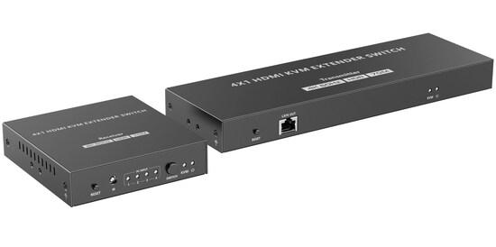 PREMIUMCORD HDMI switch, 4K@60Hz HDMI2.0 KVM 4:1 s ovládáním až na 70m přes Cat6/7, khswit41g