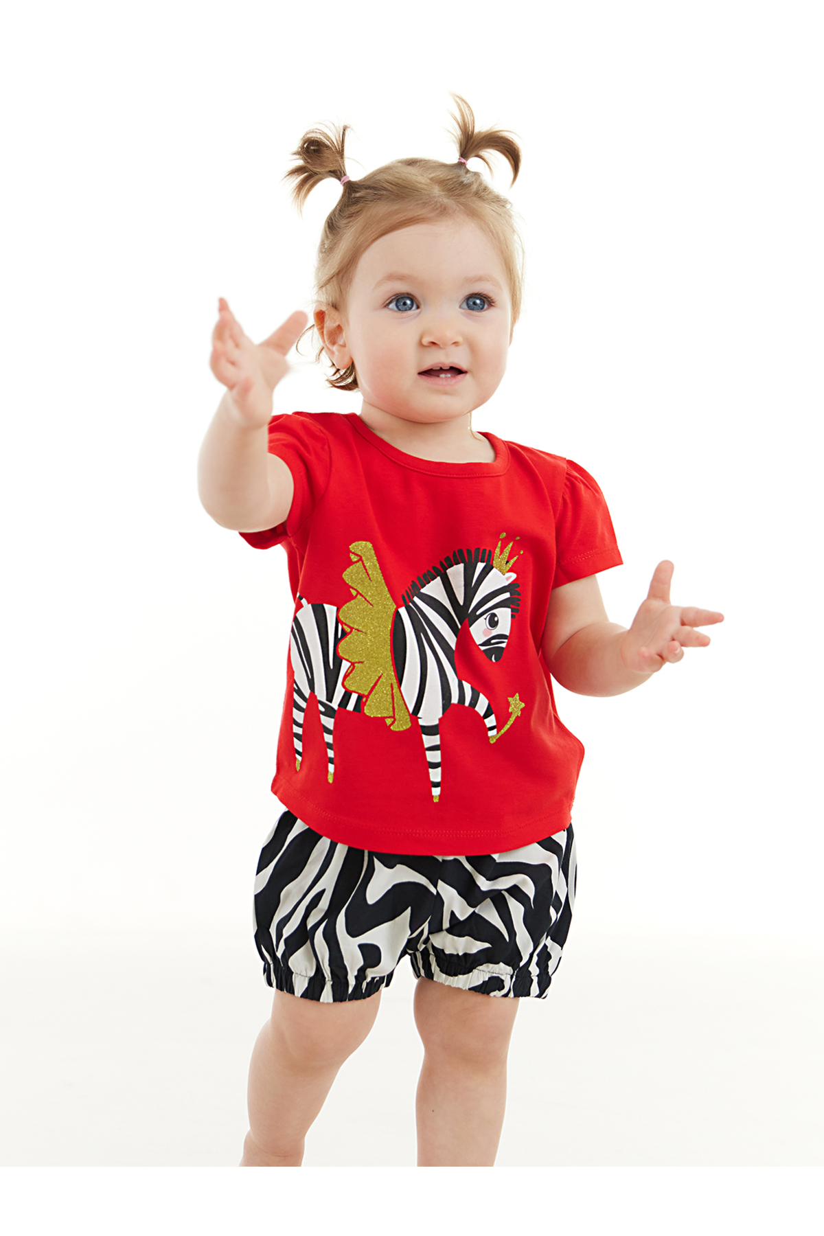 Denokids Ballerina Zebra Baby Girl T-shirt Poplin Shorts Set
