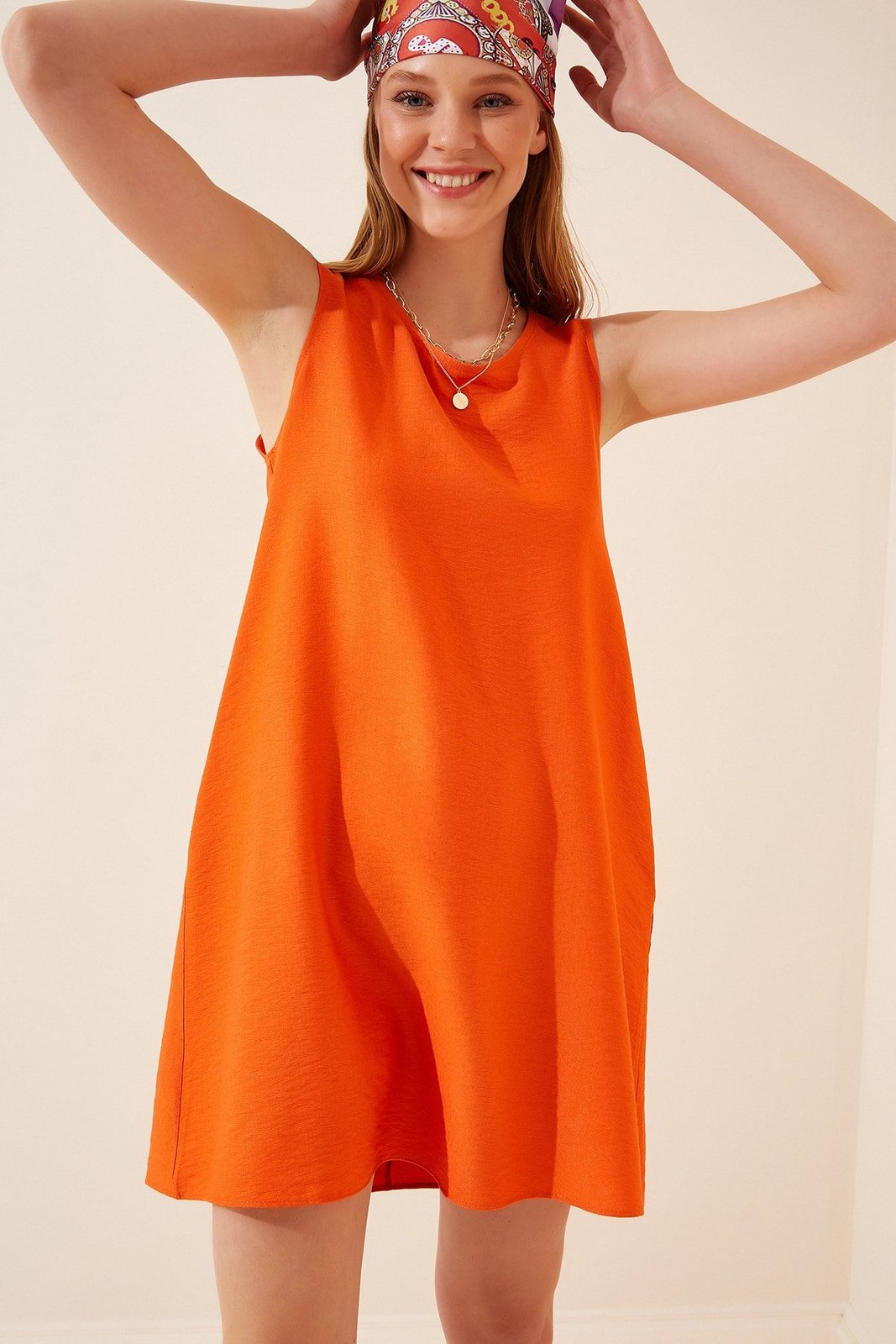 Happiness İstanbul Women's Brick Sleeveless Linen Viscose A-Line Dress