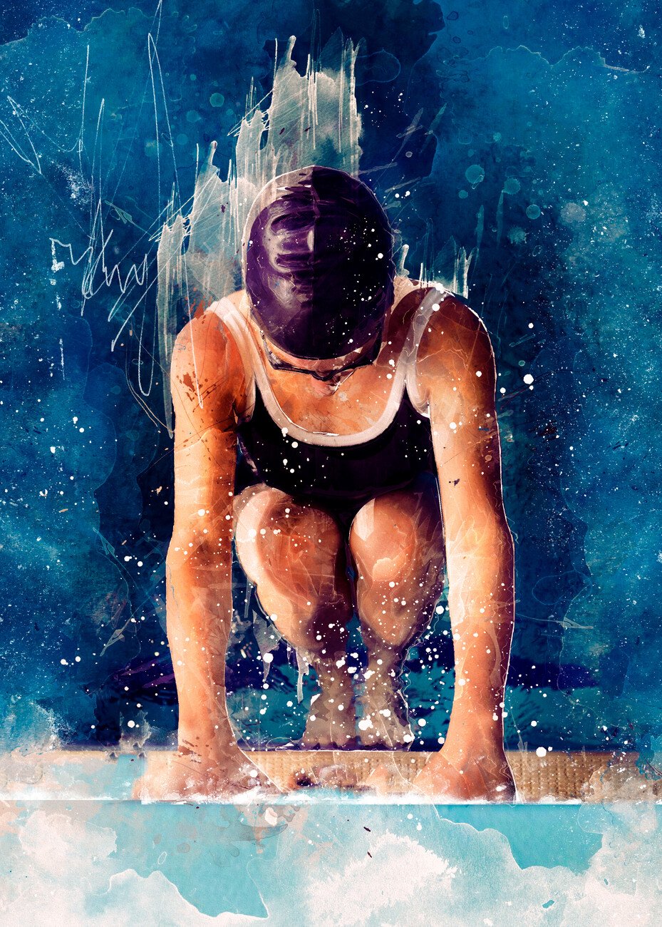 Justyna Jaszke Umělecký tisk Swimmer Sport Art 1, Justyna Jaszke, (30 x 40 cm)