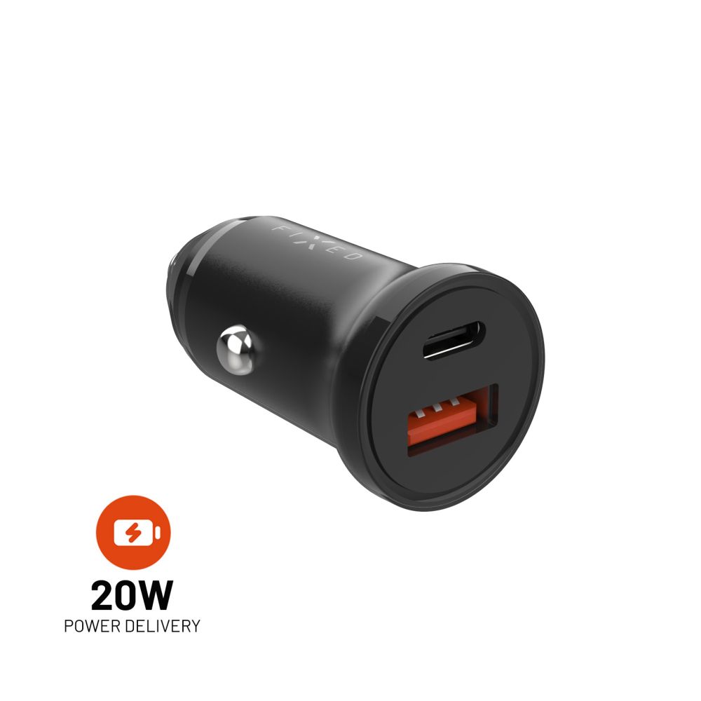 Autonabíječka FIXED s USB-C a USB výstupem a podporou PD, 20W, černá