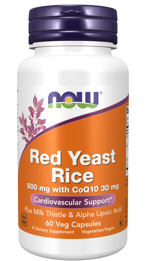 Now® Foods NOW Red Yeast Rice & CoQ1O, Červená kvasnicová rýže s CoQ10, 600 mg, 60 rostlinných kapslí
