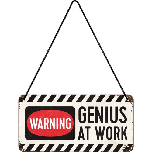 Postershop Plechová cedule Warning! Genius at Work, (20 x 10 cm)