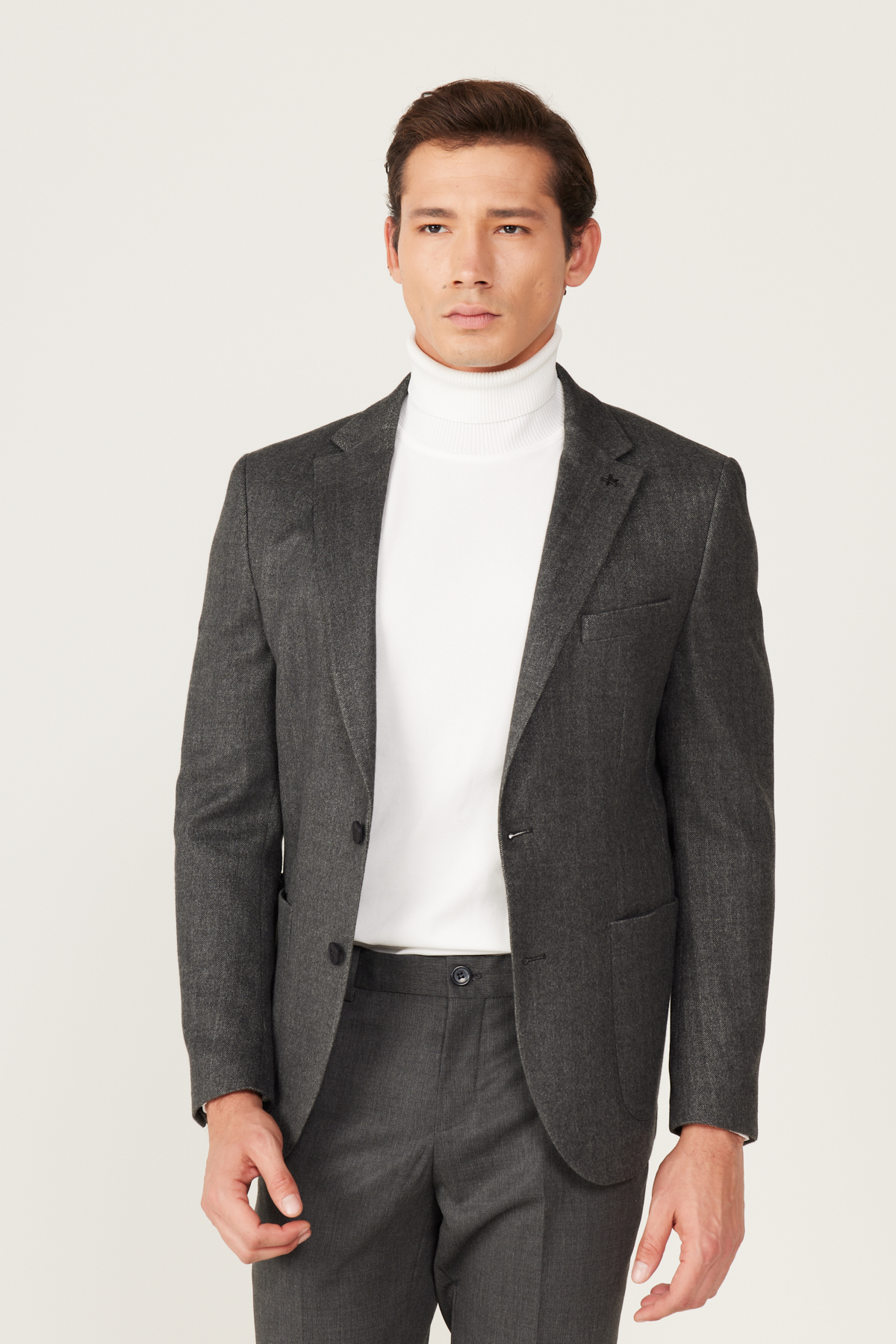 ALTINYILDIZ CLASSICS Men's Anthracite Slim Fit Slim Fit Mono Collar Patterned Woolen Blazer Jacket