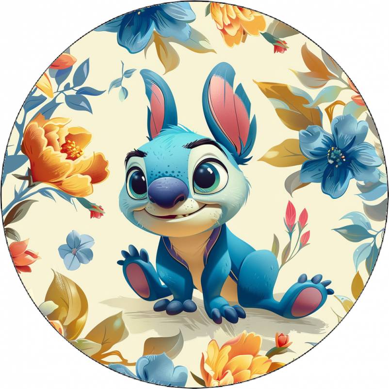 Jedlý papír Stitch s květinovým pozadím 19,5 cm - Pictu Hap