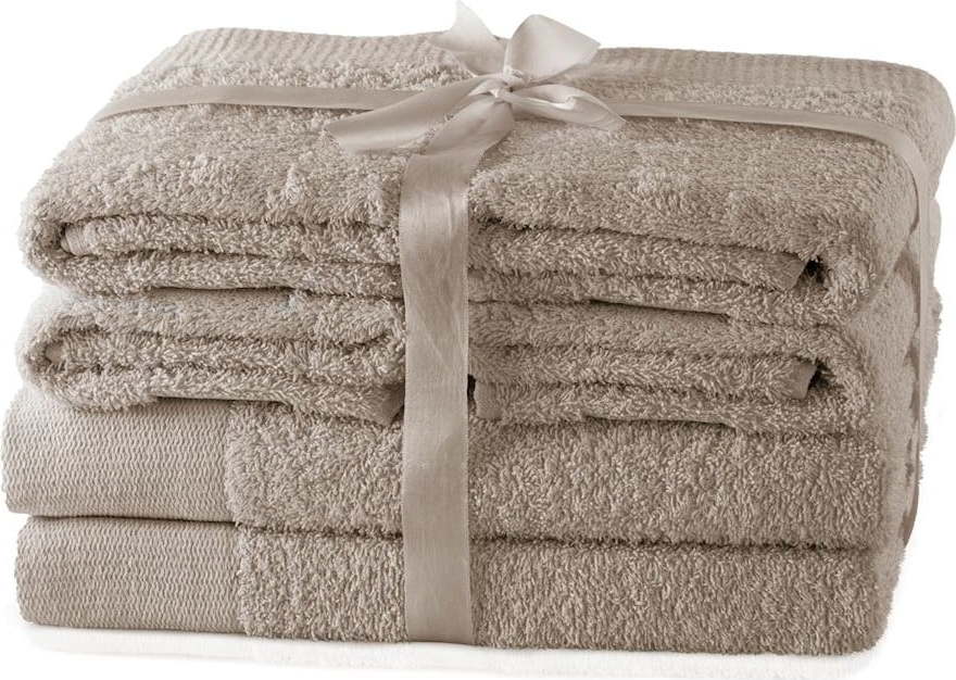 Béžové froté bavlněné ručníky a osušky v sadě 6 ks Amari – AmeliaHome