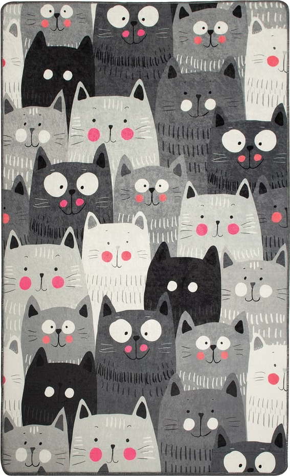 Šedý dětský protiskluzový koberec Conceptum Hypnose Cats, 100 x 160 cm