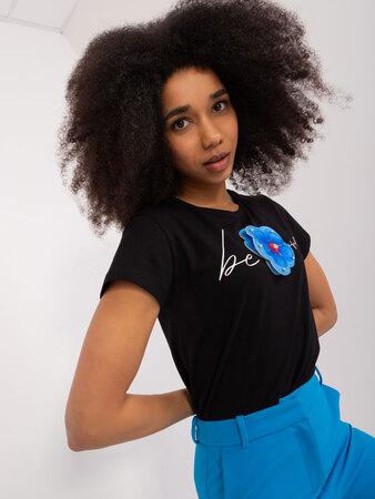 Fashionhunters Černé tričko s aplikací 3D BASIC FEEL GOOD Velikost: S/M