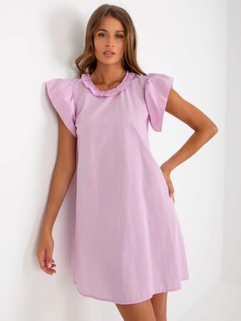 Fashionhunters Světle fialové šaty s volánky na rukávu.Velikost: 40