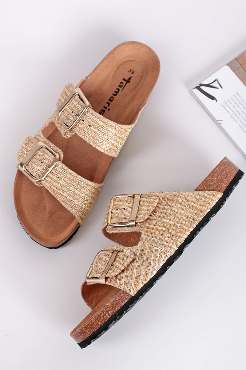 Béžovo-zlaté nízké pantofle 1-27534