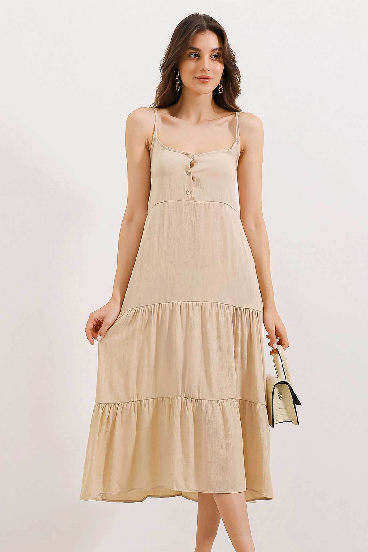 Bigdart 2403 Strappy Midi Dress - Cream