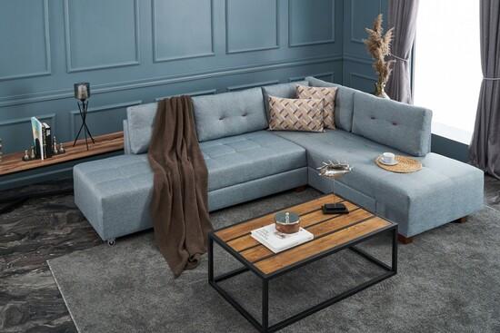 Atelier del Sofa Corner Sofa-Bed Manama Corner Sofa Bed Right - Light Blue