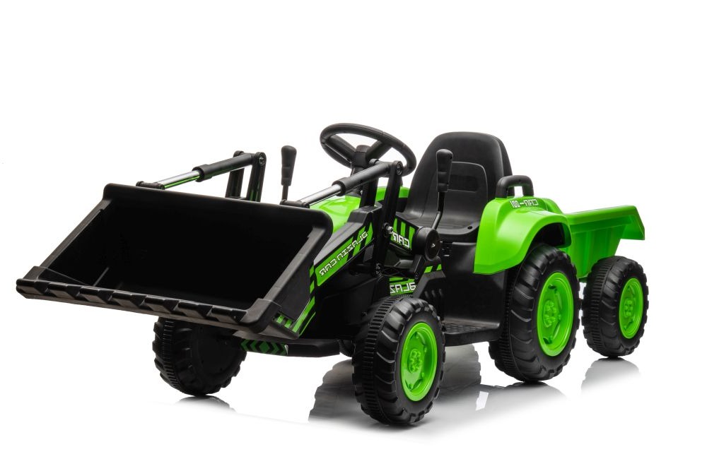 Mamido Mamido Dětský elektrický traktor s radlicí a přívěsem zelený