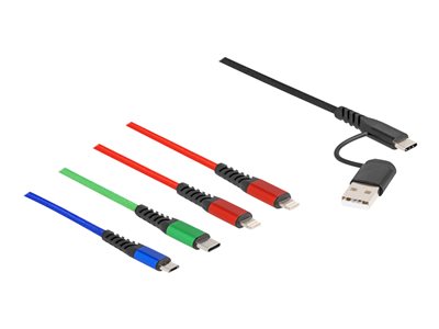 Delock 4 in 1 - Kabel pouze pro nabíjení - USB, 24 pin USB-C s piny (male) do Micro USB typ B, Lightning, 24 pin USB-C s piny (male) - 1.2 m - černá, modrá, červená, zelená