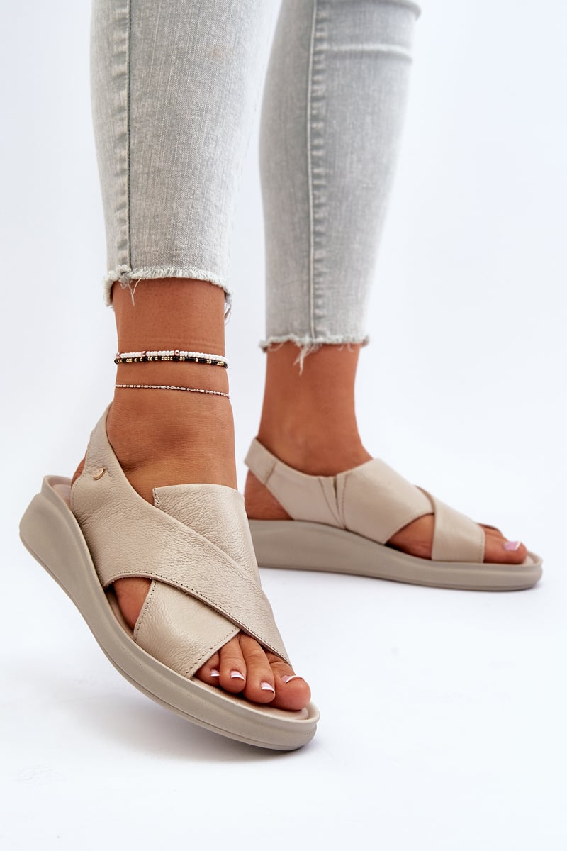 Zazoo Dámské kožené sandály, béžová