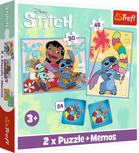 Sada 3v1 Lilo&Stitch Šťastný den (2x puzzle + pexeso)