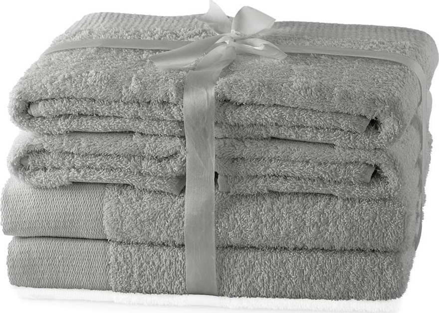 Šedé froté bavlněné ručníky a osušky v sadě 6 ks Amari – AmeliaHome