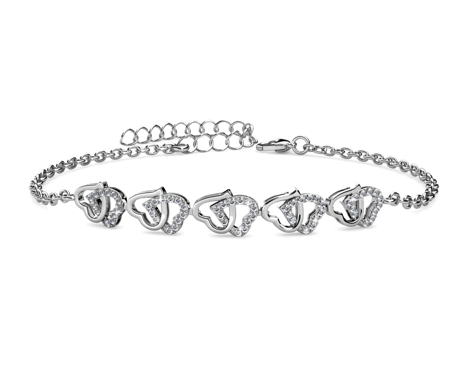 Royal Fashion stříbrný pozlacený náramek Swarovski Srdce DBS0099-WG