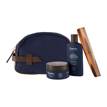 Farouk Systems Esquire Grooming The 3-In-1 pánský dárková sada sprchový gel 3in1 89 ml + vosk na vlasy The Wax 85 g + hřeben Classic Travel Dual Comb 1 ks + kosmetická taštička pro muže