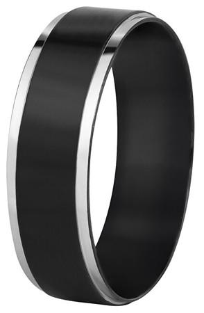 Troli Ocelový černý prsten se stříbrným okrajem 51 mm
