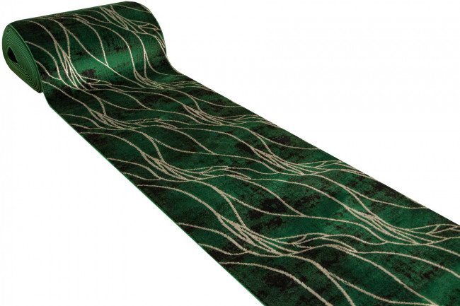 Běhoun Diamond k8707Y linie / listí, lahvově zelený / zlatý