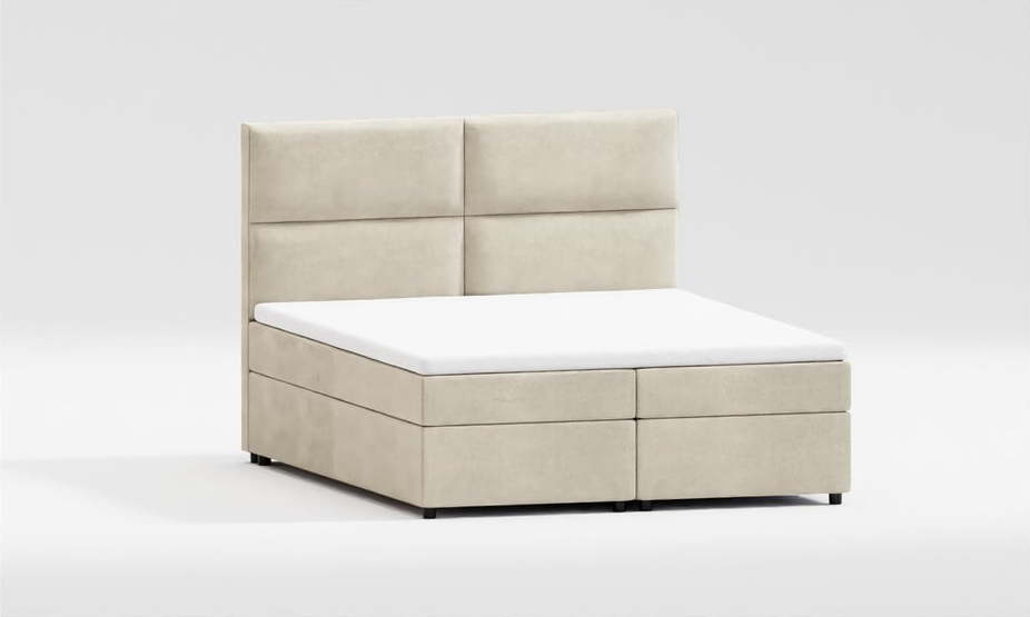 Béžová čalouněná dvoulůžková postel s úložným prostorem s roštem 160x200 cm Rico – Ropez