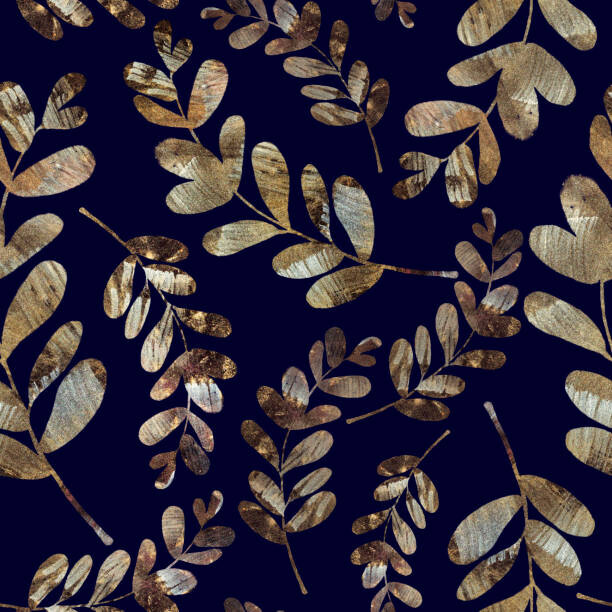dnapslvsk Ilustrace branches and leaves with golden texture, dnapslvsk, (40 x 40 cm)